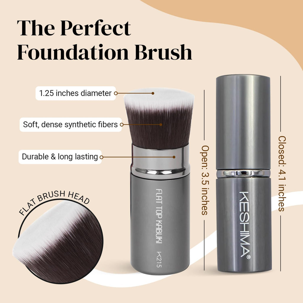 Flat Top Kabuki Foundation Brush By KESHIMA - Premium Makeup Brush for Liquid, Cream, and Powder - Buffing, Blending, and Face - 1.2" Top Diameter