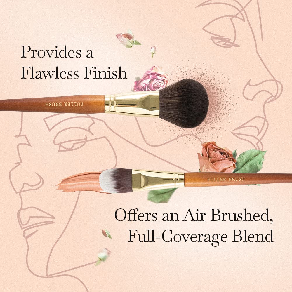 Fuller Brush Cosmetic Brush Set with Case – 7-Piece Makeup Brush Collection for Face & Eyes – Includes Powder, Foundation, Blush, Concealer, Eyeliner, Fan & Blending Brushes – Synthetic Bristles