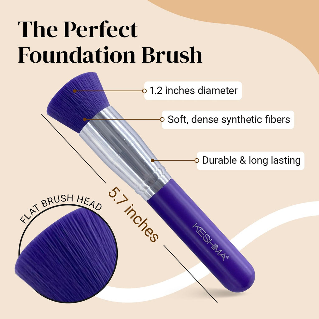Flat Top Kabuki Foundation Brush By KESHIMA - Premium Makeup Brush for Liquid, Cream, and Powder - Buffing, Blending, and Face - 1.2" Top Diameter