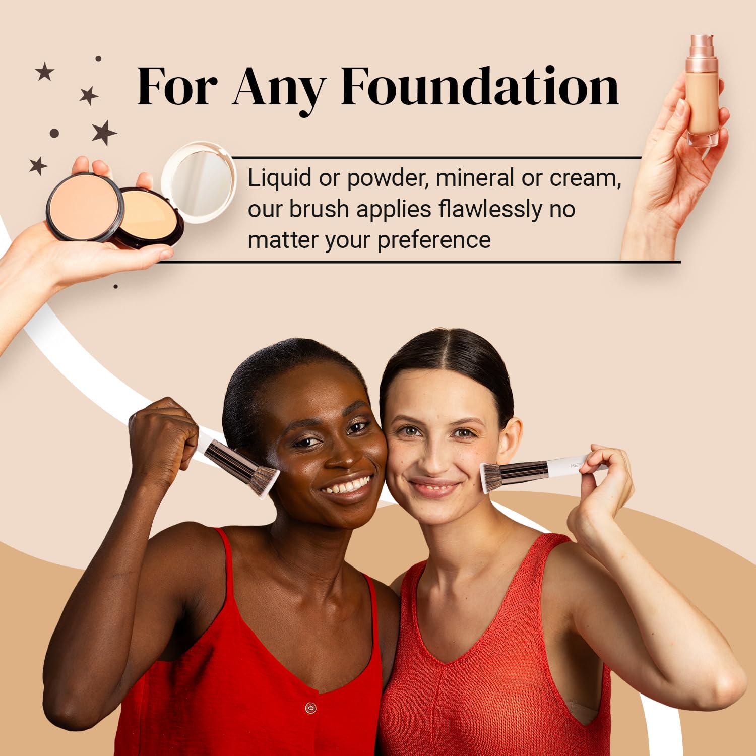 Flat Top Kabuki Foundation Brush By KESHIMA - Premium Makeup Brush for Liquid, Cream, and Powder - Buffing, Blending, and Face - 1.2" Top Diameter