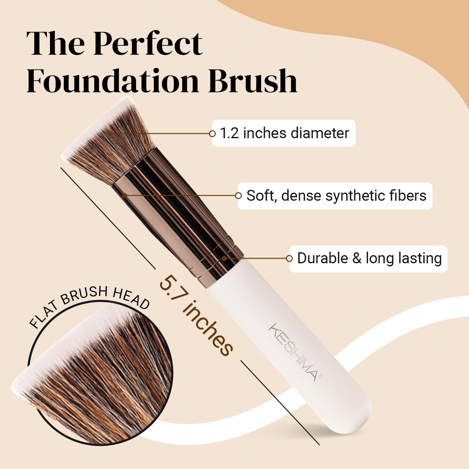 Flat Top Kabuki Foundation Brush By KESHIMA - Premium Makeup Brush for Liquid, Cream, and Powder - Buffing, Blending, and Face - 1.2" Top Diameter
