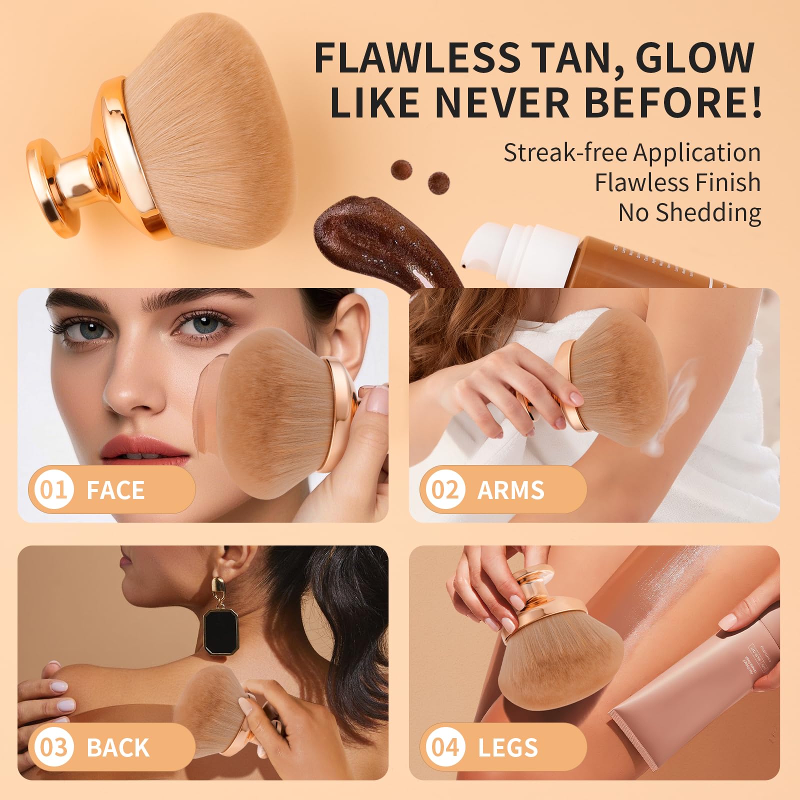 docolor Extra Large Body Makeup Brush for Self Tanner – 3 Inch Wide Head for Fast Full-Body Coverage, Soft Synthetic Fibers for Flawless Application of Foundation, Powder, Bronzer, Face and Body Brush