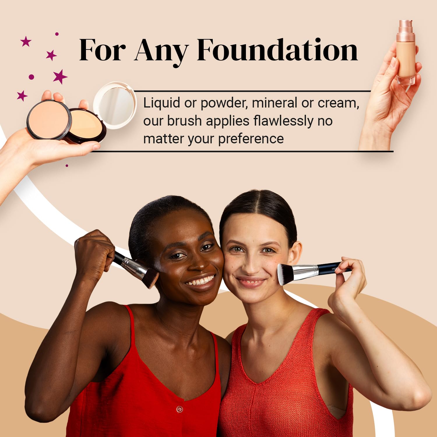 Flat Top Kabuki Foundation Brush By KESHIMA - Premium Makeup Brush for Liquid, Cream, and Powder - Buffing, Blending, and Face - 1.2" Top Diameter