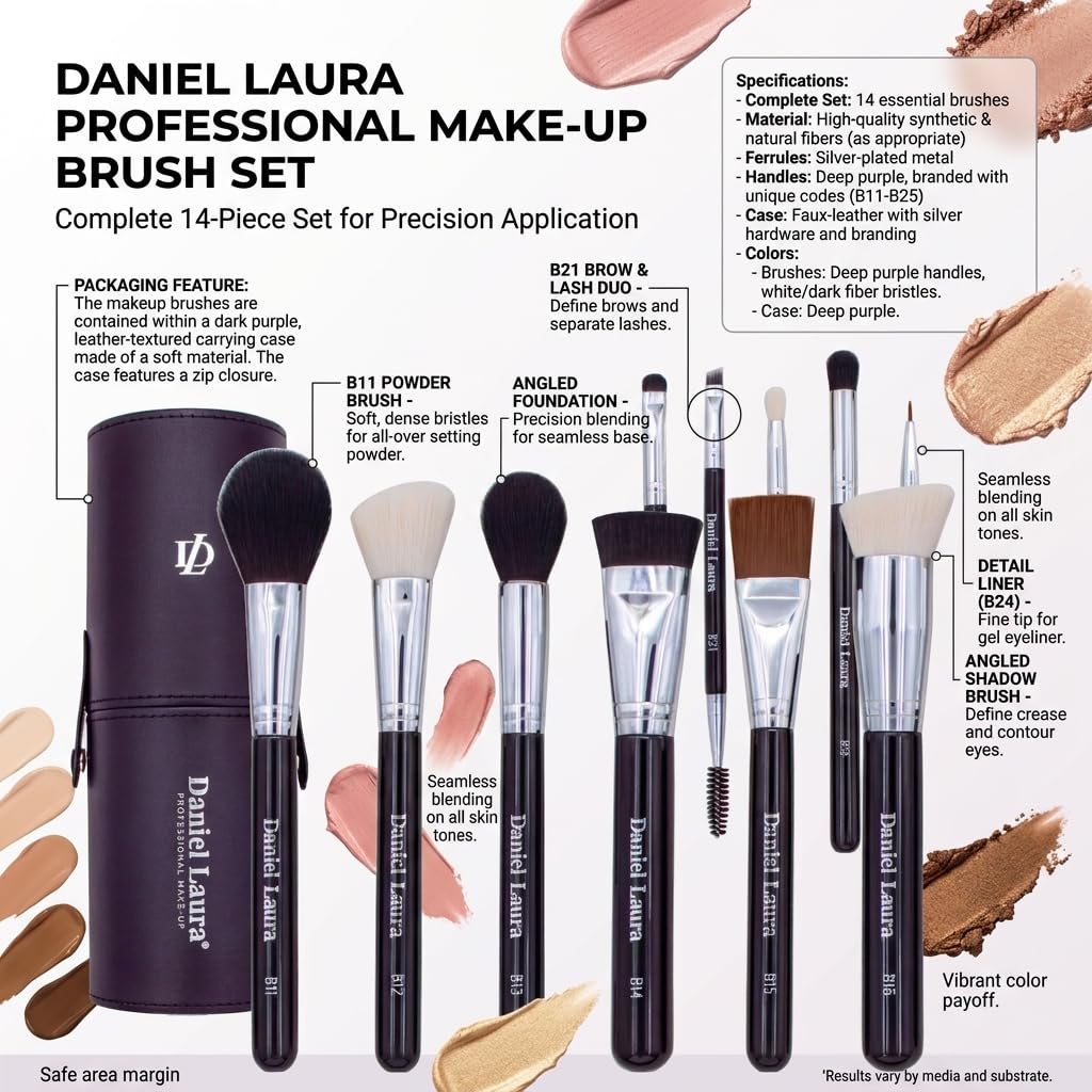 Studio Dense Makeup Brushes Set Professional 15PCS | Vegan Bristles | Flawless Blending | Makeup Brush Set with Case | Foundation, Powder, Blush, Contour, Highlight