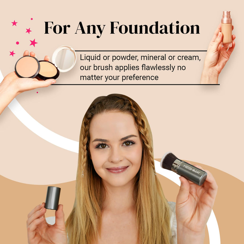 Flat Top Kabuki Foundation Brush By KESHIMA - Premium Makeup Brush for Liquid, Cream, and Powder - Buffing, Blending, and Face - 1.2" Top Diameter